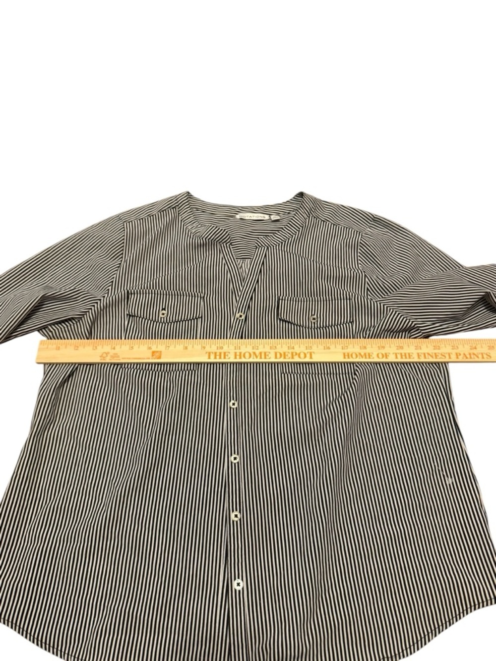 Notations Striped Navy and White Button-Front Women's Blouse XL - Picture 4 of 5